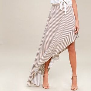 Lulus King Harbor Tan And White Striped Maxi Skirt - Size M